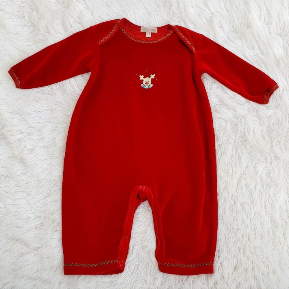 Kissy Kissy Reindeer Velour Christmas Romper Size 6-9m